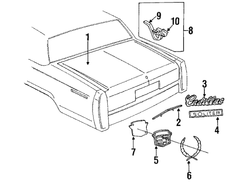 1992 Cadillac Brougham Trunk Lid W/Strip Asm Diagram for 20490800