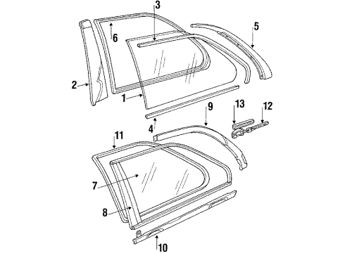 1987 BMW 325is Quarter Panel - Glass & Hardware Moulding Upper Left Diagram for 51361904541