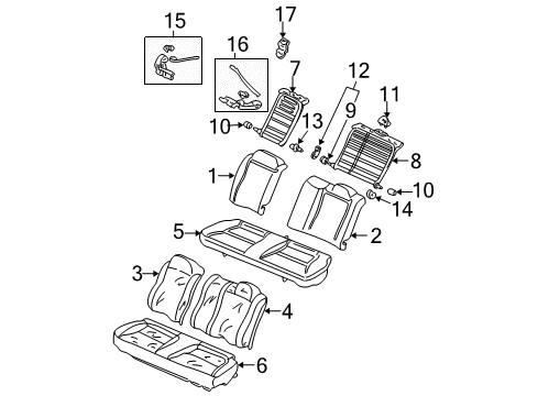 2001 Honda Civic Rear Seat Components Pad & Frame, Rear Seat Cushion Diagram for 82132-S5P-A01