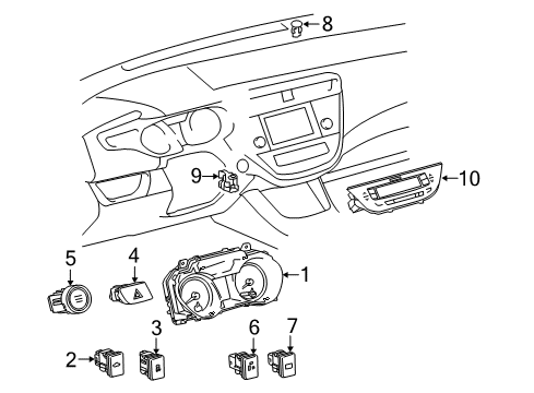 2013 Toyota Avalon Cluster & Switches, Instrument Panel Switch Diagram for 84470-07010