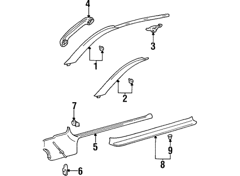 1998 Toyota Supra Interior Trim - Pillars, Rocker & Floor Garnish, Front Pillar, RH Diagram for 62210-14090-C0