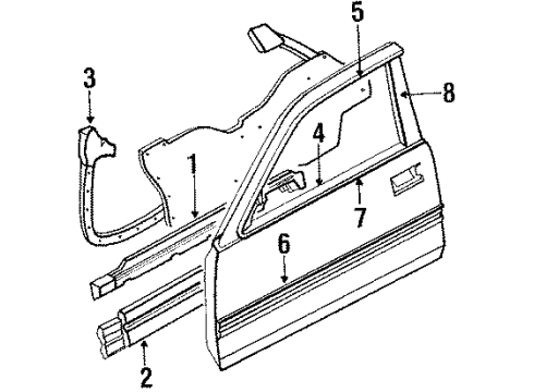 1988 Honda Prelude Door & Components, Exterior Trim Weatherstrip, L. Door (Lower) Diagram for 72350-SF1-003
