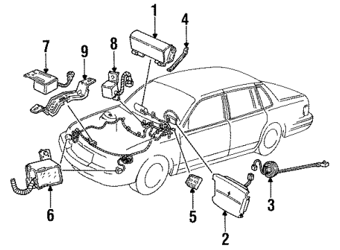 1991 Lincoln Continental Air Bag Components Sensor Diagram for F1OY14B006A