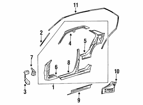 1992 BMW 318i Uniside Connect.Plate F.Left Side Panel Frame Diagram for 41218119255