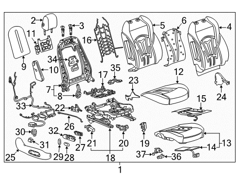 2019 Buick LaCrosse Passenger Seat Components Seat Back Panel Diagram for 26219151