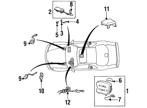 1991 Acura Legend Air Bag Components Sensor Assembly, Srs Dashboard Diagram for 06771-SP0-A81