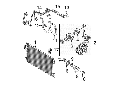 2008 Hyundai Tucson A/C Condenser, Compressor & Lines PULLEY Assembly-A/C Compressor Diagram for 976432D520