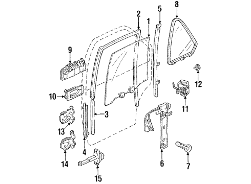 1992 Honda Accord Rear Door Glass & Hardware, Lock & Hardware Rod, R. RR. Door Lock Diagram for 72632-SM4-003