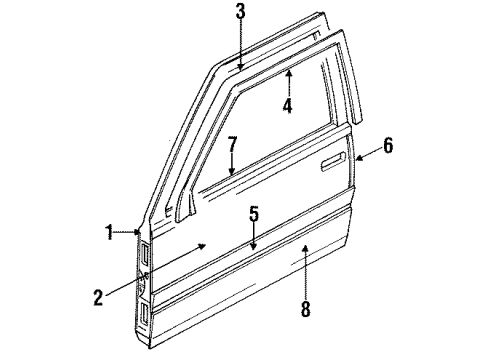 1989 Buick Riviera Door & Components Molding Kit, Front Side Door Center (LH) (White/Brace*Bright/Block W Diagram for 3635477