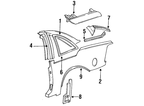 1991 Pontiac Grand Prix Quarter Panel & Components Molding Kit, Quarter Panel Center Rear Diagram for 88892139