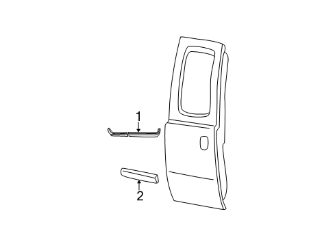 2000 Ford F-250 Super Duty Rear Door & Components, Exterior Trim Belt Weatherstrip Diagram for F81Z-2625596-AA