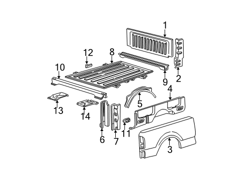 2002 Ford F-150 Front & Side Panels, Floor Rear Corner Pillar Diagram for F85Z-9941032-AA