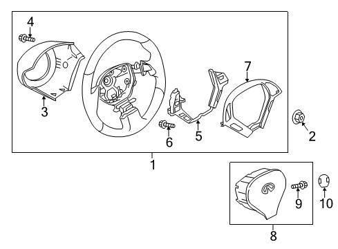 2014 Infiniti QX50 Steering Column & Wheel, Steering Gear & Linkage Steering Wheel Assembly Without Pad Diagram for 48430-1NM1C