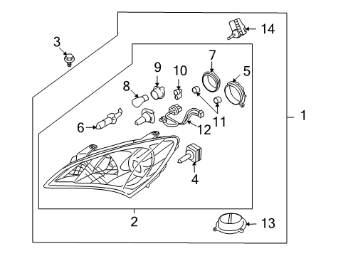 2011 Hyundai Genesis Coupe Headlamps Head Lamp Sub Assembly, Right Diagram for 92104-2M070