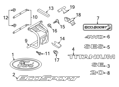 2019 Ford EcoSport Parking Aid Nameplate Diagram for CP9Z-5442528-C