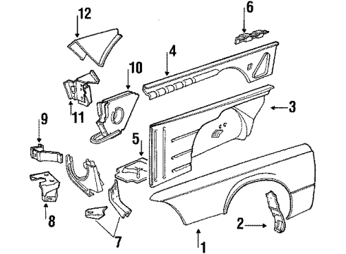 1988 BMW 635CSi Fender & Components Front Left Wheelhouse Diagram for 41141907975