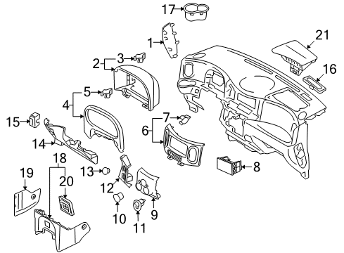 2011 Nissan Cube Cluster & Switches, Instrument Panel Panel - Switch Diagram for 68485-1FC0A