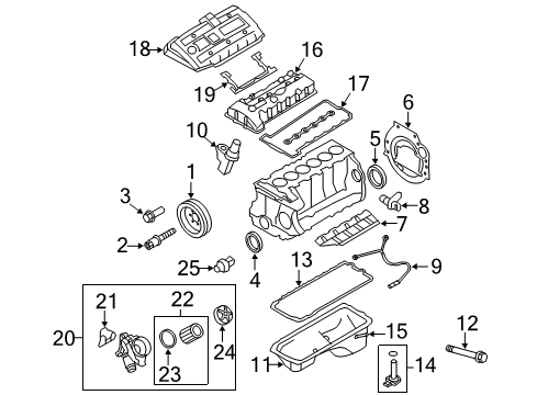 2008 BMW 328xi Engine Parts, Mounts, Cylinder Head & Valves, Camshaft & Timing, Variable Valve Timing, Oil Pan, Oil Pump, Balance Shafts, Crankshaft & Bearings, Pistons, Rings & Bearings Set Of Aluminium Screws Oil Pan Diagram for 11132210959