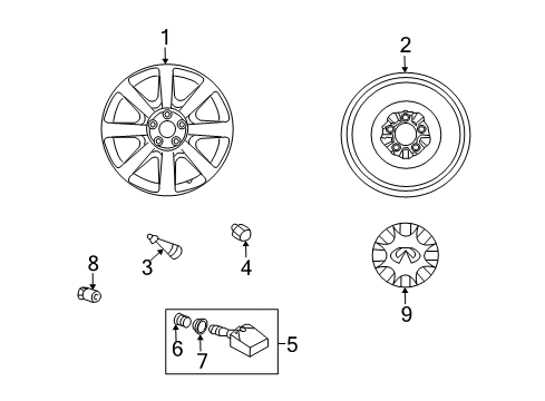 2008 Infiniti FX35 Wheels, Covers & Trim Tpms Tire Pressure Monitoring Sensor Diagram for 40700-JK01B