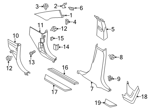 2016 BMW X3 Interior Trim - Pillars, Rocker & Floor Trim, Entrance, Rear Diagram for 51477205611