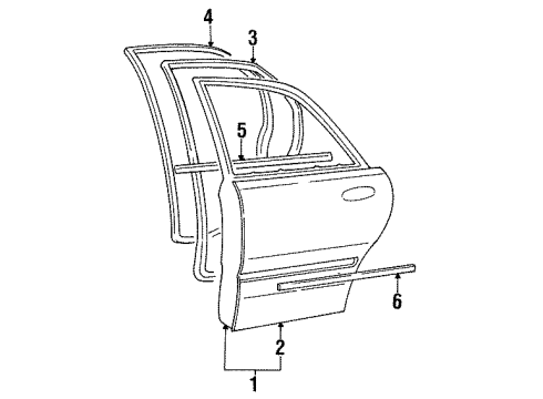 1995 Hyundai Sonata Rear Door & Components, Exterior Trim Moulding Assembly-Rear Door Waist Line, RH Diagram for 87732-34000