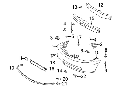 2003 Toyota Prius Front Bumper Bumper Cover Retainer Diagram for 52535-47010