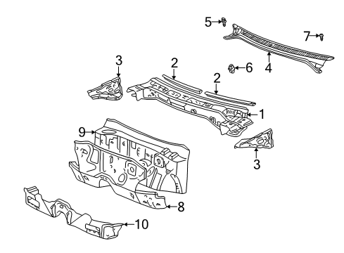 1999 Toyota Corolla Cowl Support Diagram for 57301-02060