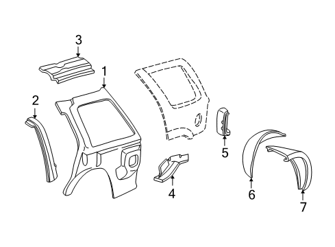 2004 Oldsmobile Bravada Inner Structure - Quarter Panel Panel, Rear Wheelhouse Inner Diagram for 88980819