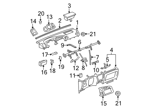 2003 Toyota Matrix Instrument Panel Outer Finish Panel Diagram for 55404-01030