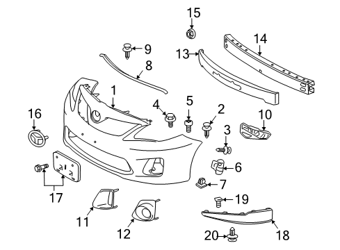 2011 Toyota Corolla Front Bumper Side Retainer Diagram for 52116-02170