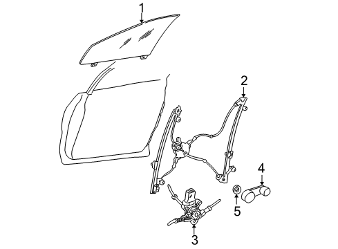 2001 Dodge Caravan Front Door - Glass & Hardware Handle-Window Regulator Diagram for FW80XT5