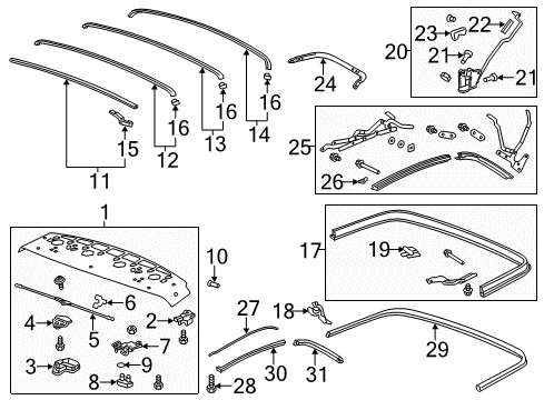 2011 Chevrolet Camaro Frame & Components - Convertible Top Bow Diagram for 22903707