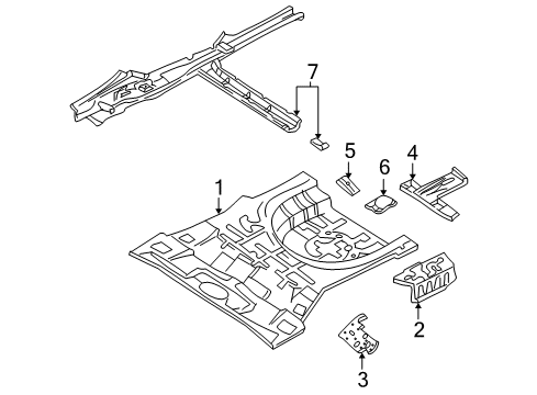 2003 Hyundai Elantra Rear Body - Floor & Rails Reinforcement Assembly-Rear Seat Belt A Diagram for 65561-2D000
