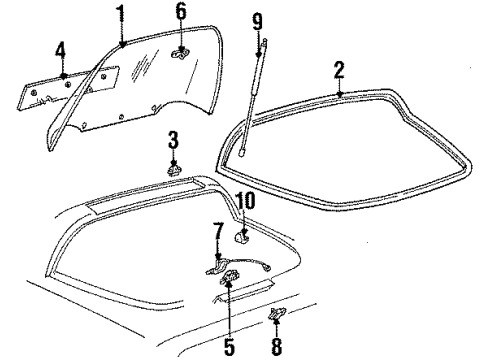 1995 Chevrolet Corvette Lift Glass - Glass & Hardware Strut Asm-Rear Compartment Lift Window Diagram for 10255661