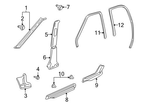 2004 Chevrolet Tracker Interior Trim - Pillars, Rocker & Floor Trim, Front Pillar Upper, LH (On Esn) *Soft Gray Diagram for 30026528