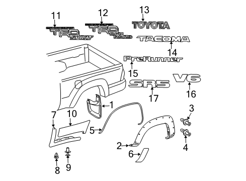 2009 Toyota Tacoma Exterior Trim - Pick Up Box Nameplate Diagram for 75474-04010