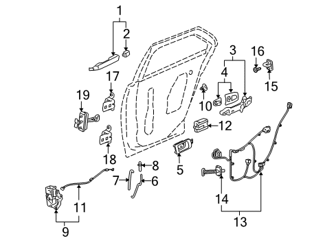 2006 Cadillac STS Rear Door - Lock & Hardware Handle, Inside Diagram for 15774307