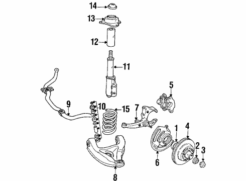 1989 Pontiac Firebird Front Suspension Components, Stabilizer Bar & Components, Struts & Components Front Suspension Strut Assembly Diagram for 22047999