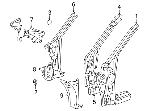 2002 Toyota Solara Hinge Pillar, Rocker Side Reinforcement Diagram for 61104-33010