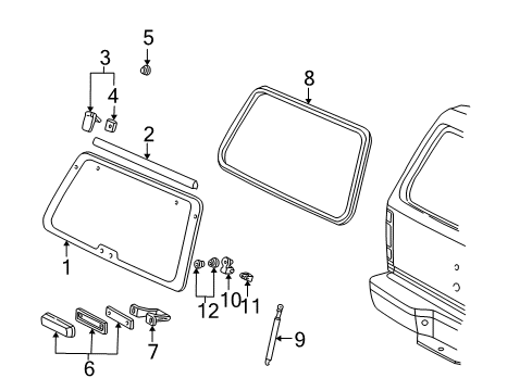 2000 Ford Explorer Lift Gate - Glass & Hardware Lift Gate Glass Diagram for F87Z-7842006-AA