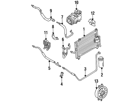1995 Kia Sephia A/C Condenser, Compressor & Lines Compressor Assembly Diagram for 0K20B61450D