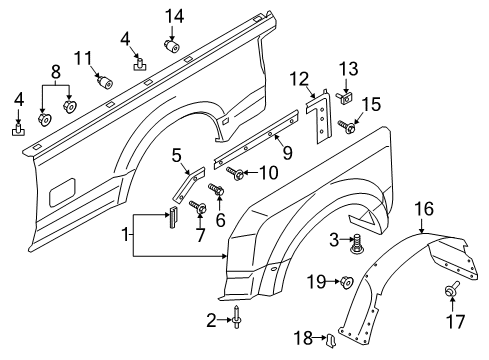 2021 Ford F-350 Super Duty Fender & Components Splash Shield Clip Diagram for -W709919-S901