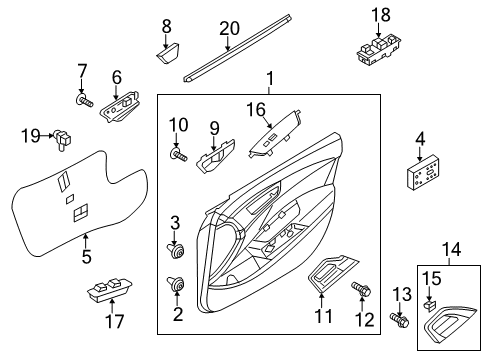 2012 Hyundai Veloster Front Door Power Window Main Switch Assembly Diagram for 93570-2V000-4X