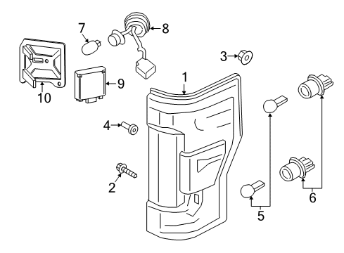 2019 Ford F-250 Super Duty Tail Lamps Tail Lamp Diagram for KC3Z-13404-C