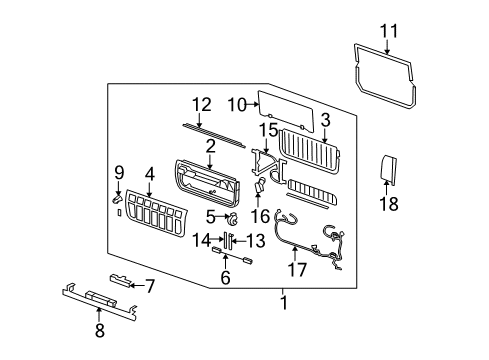 2007 Hummer H2 Rear Door Glass Diagram for 88980212