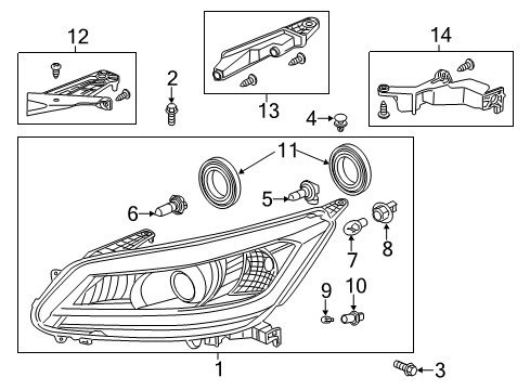 2014 Honda Accord Headlamps Headlight Assembly, Passenger Side Diagram for 33100-T3V-A51
