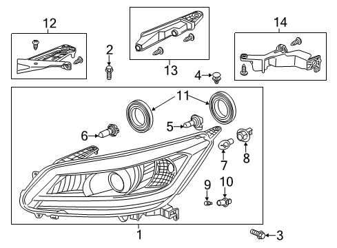 2016 Honda Accord Headlamps Headlight Assembly, Driver Side Diagram for 33150-T2A-A61