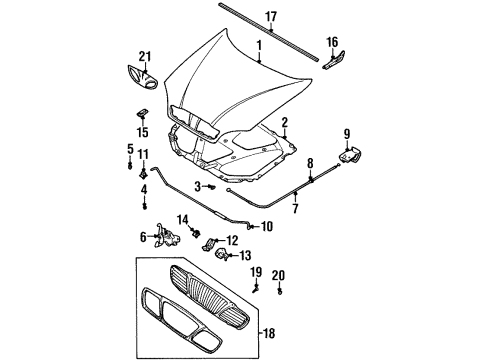 2002 Daewoo Lanos Grille & Components, Hood & Components, Exterior Trim Weatherstrip, Hood Rear Diagram for 96303226