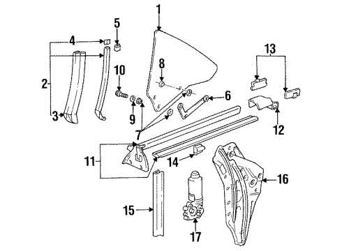 1994 BMW 318i Quarter Panel - Glass & Hardware Side Window, Green, Left Diagram for 51368132655
