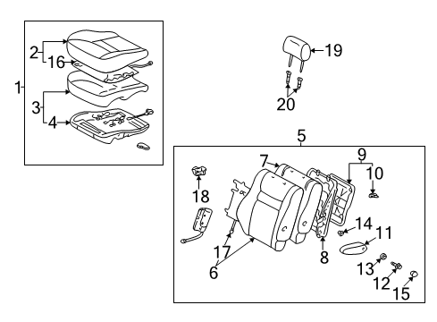 2001 Toyota Highlander Front Seat Components Seat Back Cover Diagram for 71073-48250-A1